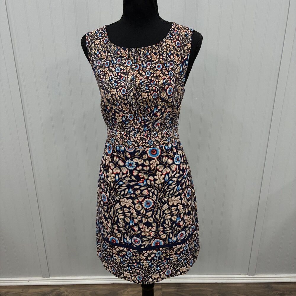 Maeve Anthropologie Womens Dress Size 10 Navy Blue Floral Print Sleeveless Midi